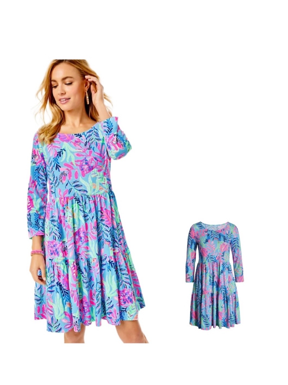 Lilly Pulitzer M Pastel Floral Tiered Dress - Blue & Pink